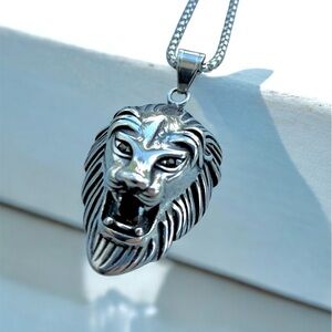 LEGACY FOR MEN BY SIMONE I. SMITH Black Agate Lion Head Pendant Necklace
